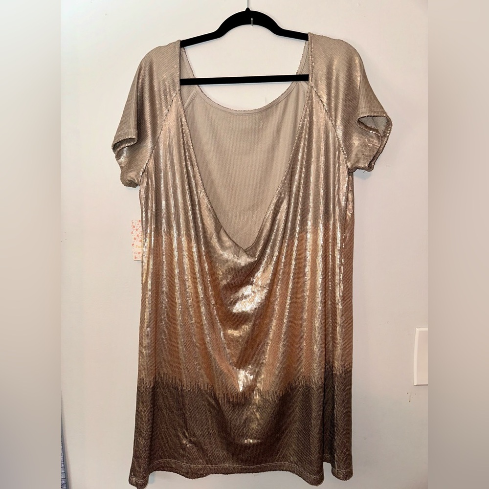 NWT Free People Sequins Dress Rose Gold Medium - Picture 6 of 7